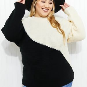 NWT, Color Block Sweater, Black and Cream, Small